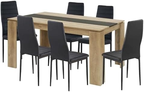 Esszimmergruppe mit 4 Stühlen Esstisch Hochlehner Kunstleder Sitzgruppe für Familie
| 110cm Eiche-Schwarz Tisch + 4 Sch