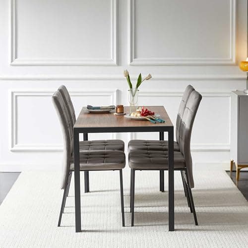 NORDICANA Grauer Esstisch Set 4er Stühle, Rechteckig MDF-Holztisch + Polsterstuhl Samtbezug, für Küche, Büro, Balkon, Re