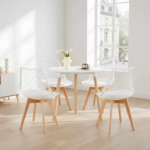 **White Round Dining Table with 4 White Dining Chairs 4 Piece Set for Dining Room, Kitchen, Living Room**
| **White Din