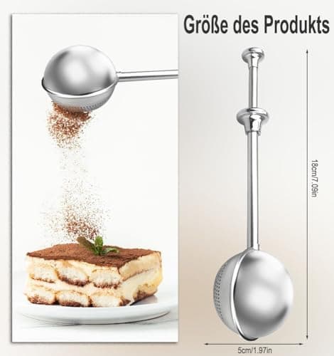 Teesieb Teezange 2 Stück Edelstahl Teleskopgriff - Ideal für Teeie & Kakaopulver, Edelstahl-Mehlsieb, Staubwedel, Multi-
