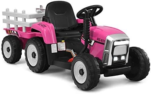 COSTWAY 12V 3-Gang Traktor mit LED Lichtern, Musik & Hupe für Kinder ab 3 Jahre - Grün