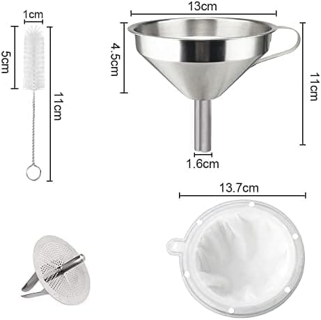 Edelstahl Trichter Set für Wein-Einfüllung mit 300 Mesh Filter und Sieb für flüssige Zutaten Küche