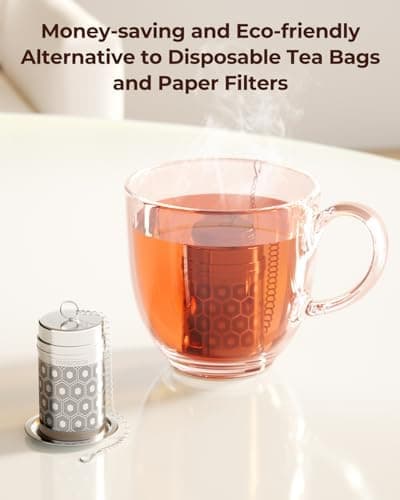 Reinmoson Edelstahl Teesieb für Losen Tee – 5 x 7,1 cm Gewürzei Teeei Groß mit extra feinem Netz – Schwarztee, Rooibos,