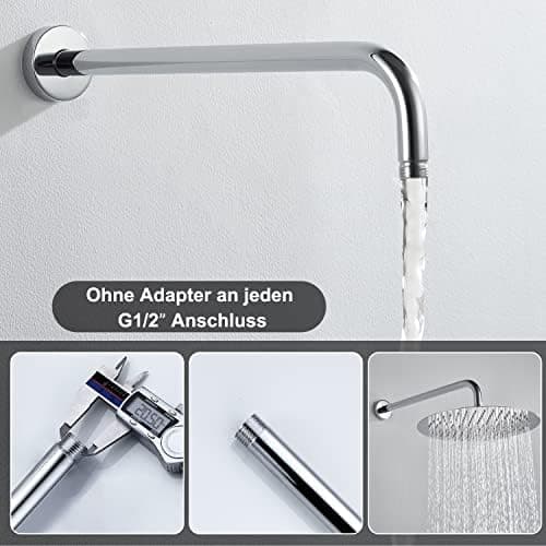 JOHO Edelstahl Regendusche Duschkopf, Quadratisch 12 Zoll Anti-Kalk-Düsen, für Badezimmer und Wellnesszimmer mit Chromtö