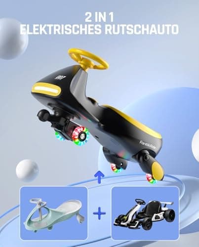 FanttikRide N7 Pro Kinder Elektroauto - Elektrisches Rutschauto für 3-7Jährige - Bluetooth, Pedal, Typ-C Aufladung, Leuc