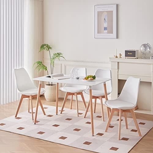 **GrandCA HOME Rechteckiger weißer Esstisch mit beige Stühlen für Esszimmer, Küche und Wohnzimmer**
| **Rechteckiger Gr