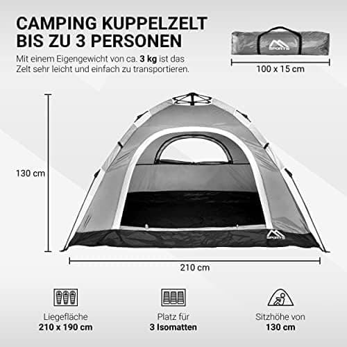 MSPORTS Campingzelt Premium Pop Up Zelt 2-3 Personen für Familien im Freien wasserdicht und winddicht mit Kuppelformspez