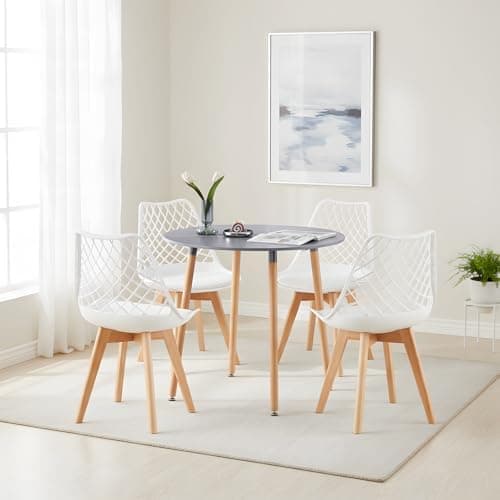 **White Round Dining Table with 4 White Dining Chairs 4 Piece Set for Dining Room, Kitchen, Living Room**
| **White Din