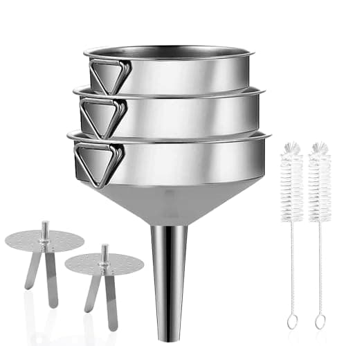 Edelstahl Trichter Set für Küche mit Griff und Sieb 200 Mesh Filter Reinigungsbürste Einfülltrichter 9 Stk