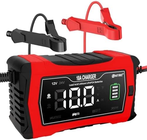 HTRC 16A Autobatterieladegerät, 6V/12V/24V-Ladegerät für Autofahrer, Motorrad- und Rasenmähernutzung, Lithium und LiFePO