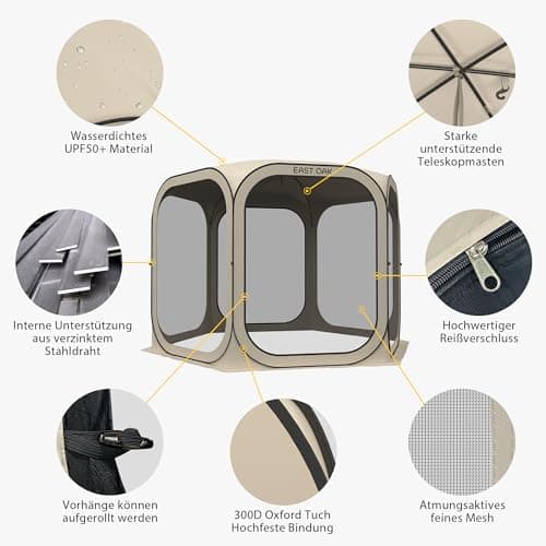 EAST OAK Pop Up Zelt 2-3 Personen - ideal für Familie, Camping und Garten - Wasserdicht, UV-Schutz, 360° Belüftung, Anti