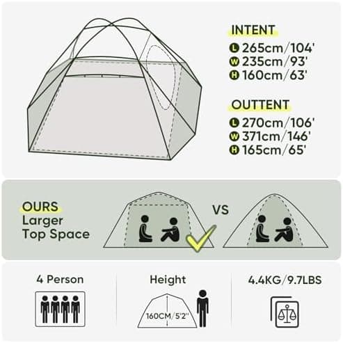 Forceatt 2-4 Personen Zelt Wasserldicht 3-4 Saison Ultraleicht Mit Kleinem Packmaß Für Trekking Outdoor Festival Soforti