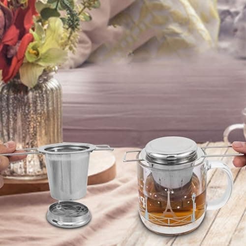 HAUSPROFI Tee-Ei 304 Edelstahl Teefilter 2 Stück für Teekannen, Tassen und Aufbrühen von Blättern mit Deckel und faltbar
