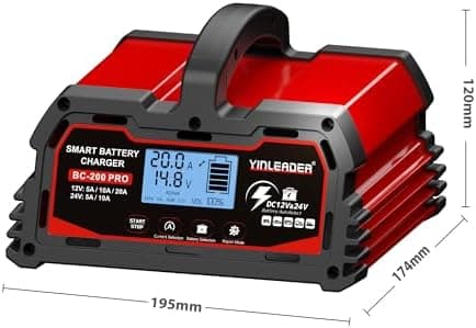 Yinleader intelligenter Autobatterieladegerät für Motorrad mit LCD-Display und Vollautomatisches Erhaltungsladung