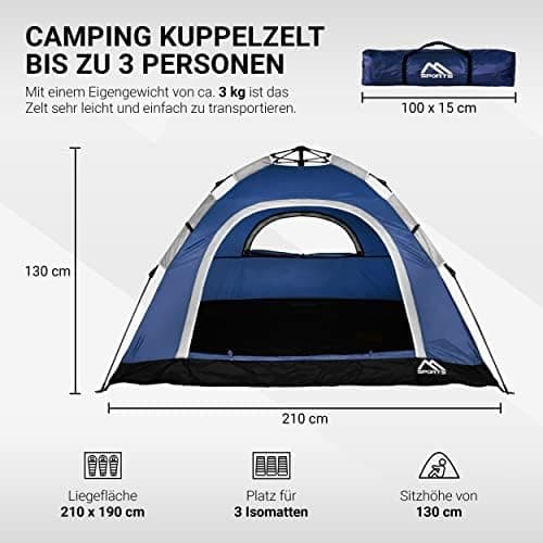 MSPORTS Campingzelt Premium Pop Up Zelt 2-3 Personen für Familien im Freien wasserdicht und winddicht mit Kuppelformspez