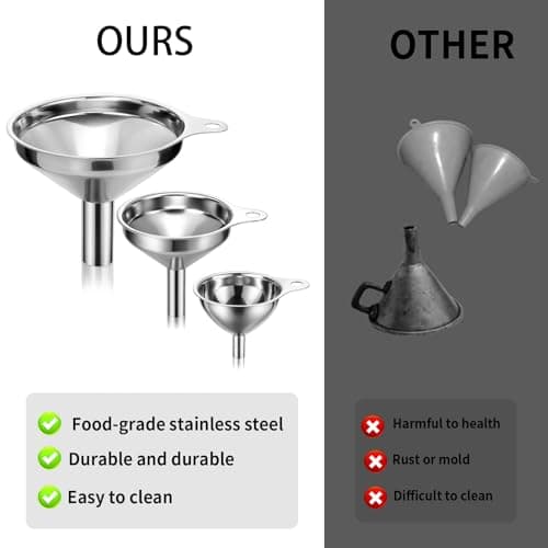 Edelstahl Trichter Set 3 Stück - stapelbar mit Griff & Reinigungsbürsten |5 cm / 5.5 cm / 7.5 cm - Mini Trichter für Mar