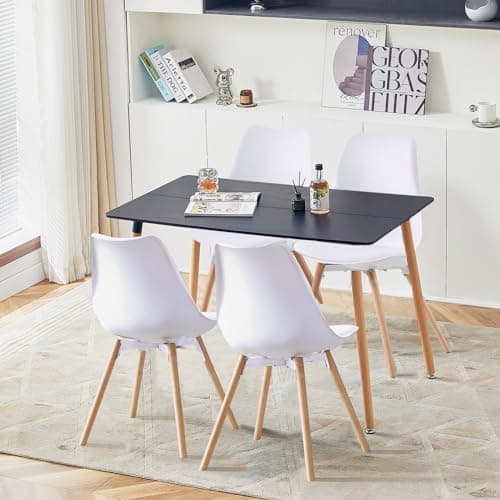 Esszimmergruppe Esstisch mit 4 Stühlen Schwarz Tisch+4 Stühle für Küche Esszimmer Wohnzimmer
