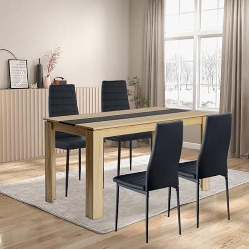 Esszimmergruppe mit 4 Stühlen Esstisch Hochlehner Kunstleder Sitzgruppe für Familie
| 110cm Eiche-Schwarz Tisch + 4 Sch