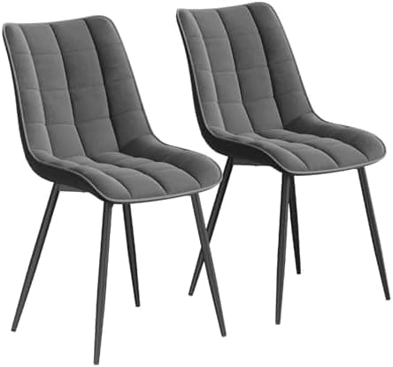 WOLTU Esszimmerstühle 2er Set, gepolstert mit Samt, für Wohn- und Esszimmer, Hochlastige Küchenstühle, Dunkelgrau