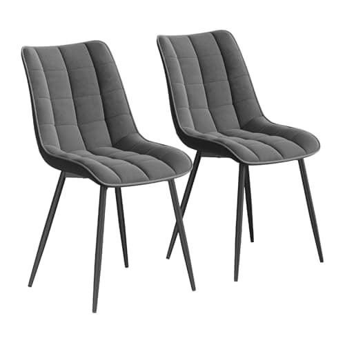 WOLTU Esszimmerstühle 2er Set, gepolstert mit Samt, für Wohn- und Esszimmer, Hochlastige Küchenstühle, Dunkelgrau