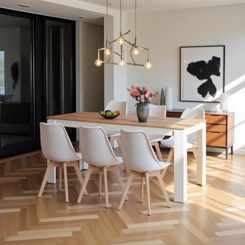 Esszimmergruppe Esstisch 120CM Rechteckig Holz + 4er Stühle grau Eiche-Weiß Tischbein für Wohnzimmer Küche Büro