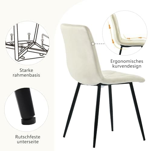 Essgruppe Esstisch mit 4 Stühlen Set für 4 Personen, Rechteckiger Esstisch 117x68x75 cm mit Schwarz Metallbeinen, Grau S
