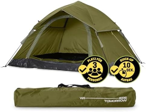 Lumaland Camping Zelt - Leichtes Pop Up Wurfzelt 210x190x110cm | Trekking & Festival Igluzelt | 2-4 Personen Wasserdicht