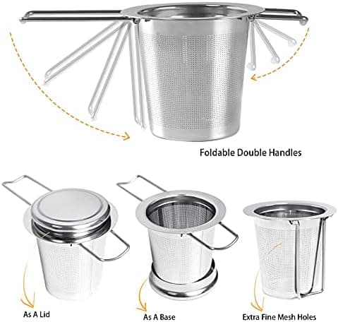 **2 Stück Rostfreier Edelstahltieesiebe mit Einklappbaren Griffen und Deckel, ideal für Teeamateure und -experten bei j