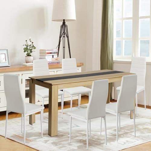 Esszimmergruppe mit 4 Stühlen Esstisch Hochlehner Kunstleder Sitzgruppe für Familie
| 110cm Eiche-Schwarz Tisch + 4 Sch