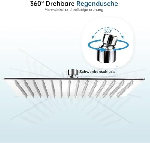 HAUSPROFI Wassersparender Antikalk-Duschkopf mit Edelstahl Düse, poliertes Chrome-Finish für Profis, 30 cm Quadratisch