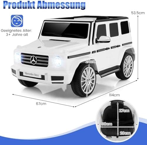 COSTWAY Mercedes Benz G500 Elektroauto für Kinder - Elektrofahrzeug mit Fernsteuerung und LED-Lichtern (Weiß)  
COSTWAY