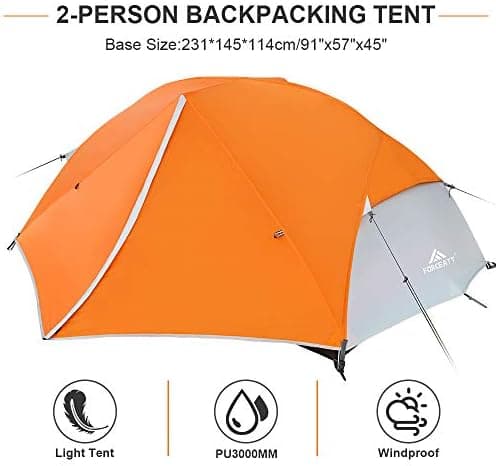 Forceatt 2-3 Personen Zelt, Wasserdicht & Winddicht, 2-Door Ultraleichte Rucksack Zelt für Camping und Outdooraktivitäte