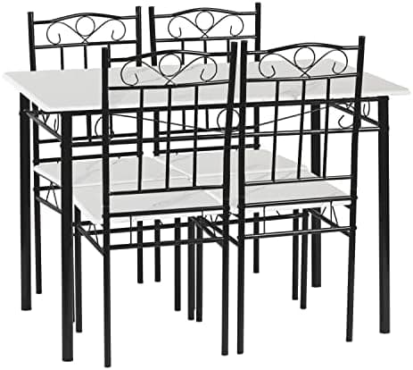 Esszimmer-Set mit Esstisch und 4 Stühlen, Buchenholzmaserung, weiße Metallbeine, perfekt für Esszimmer und Küche, präch