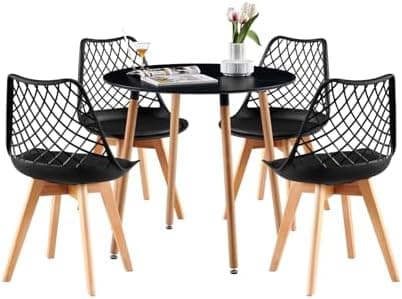 **White Round Dining Table with 4 White Dining Chairs 4 Piece Set for Dining Room, Kitchen, Living Room**
| **White Din