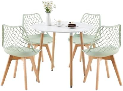 **White Round Dining Table with 4 White Dining Chairs 4 Piece Set for Dining Room, Kitchen, Living Room**
| **White Din