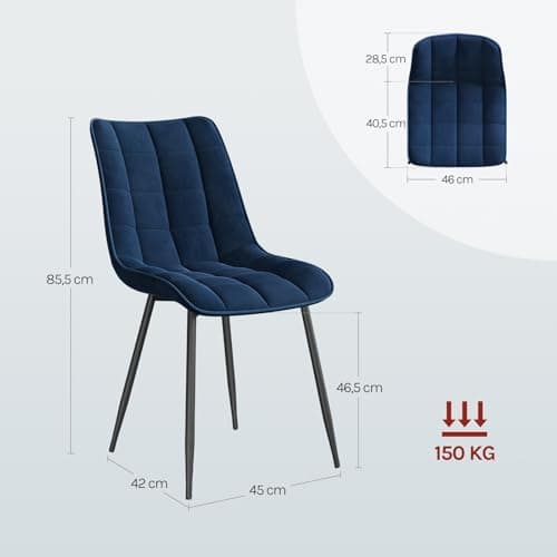 WOLTU Esszimmerstühle 2er Set, gepolstert mit Samt, für Wohn- und Esszimmer, Hochlastige Küchenstühle, Dunkelgrau