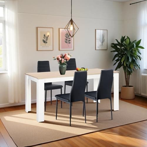 Esszimmergruppe mit 4 Stühlen Esstisch Hochlehner Kunstleder Sitzgruppe für Familie
| 110cm Eiche-Schwarz Tisch + 4 Sch