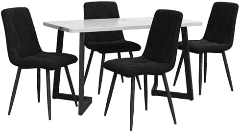 Essgruppe Esstisch mit 4 Stühlen Set für 4 Personen, Rechteckiger Esstisch 117x68x75 cm mit Schwarz Metallbeinen, Grau S