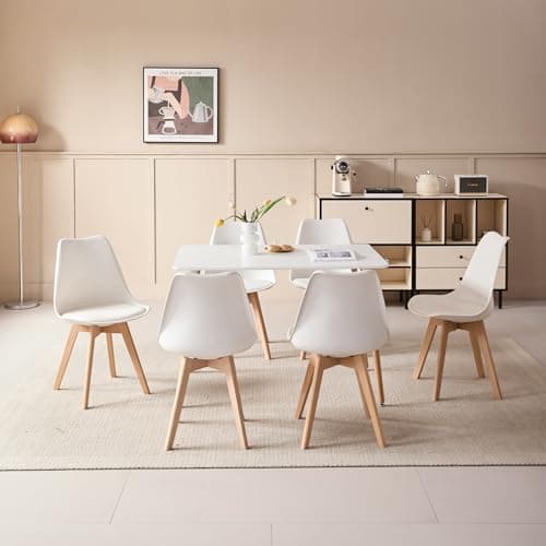 **GrandCA HOME Rechteckiger weißer Esstisch mit beige Stühlen für Esszimmer, Küche und Wohnzimmer**
| **Rechteckiger Gr