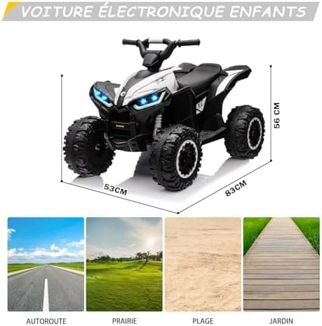 12V Kinderquad Elektroauto für 3+ Jahrealte Kinder mit LED und Musik, 2 Geschwindigkeiten und Hupe, Fernbedienung inklus