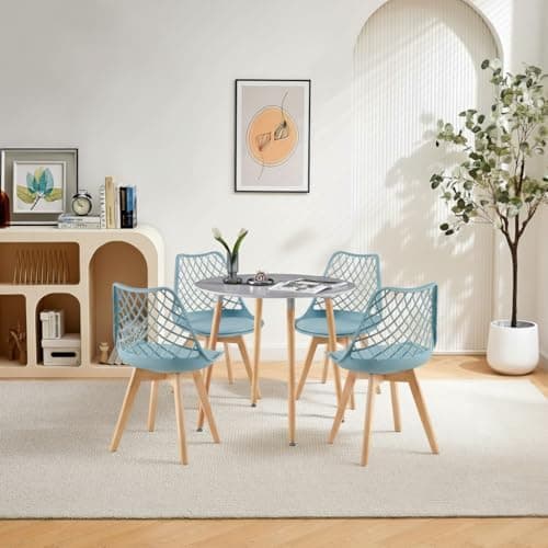 **White Round Dining Table with 4 White Dining Chairs 4 Piece Set for Dining Room, Kitchen, Living Room**
| **White Din