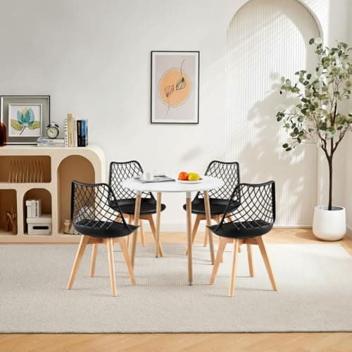 **White Round Dining Table with 4 White Dining Chairs 4 Piece Set for Dining Room, Kitchen, Living Room**
| **White Din