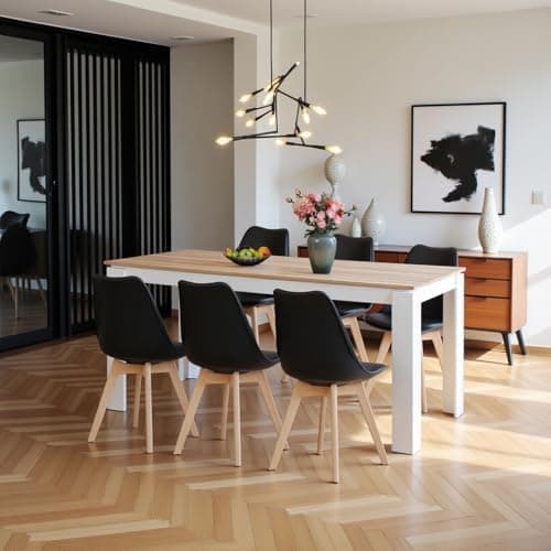 Esszimmergruppe Esstisch 120CM Rechteckig Holz + 4er Stühle grau Eiche-Weiß Tischbein für Wohnzimmer Küche Büro
