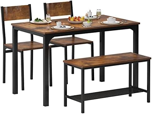 Sogesfurniture 4-teiliges Essgruppe Vintagebraun für Wohnzimmer und Esszimmer mit Ablagefläche und Rechteckigem Esstisch