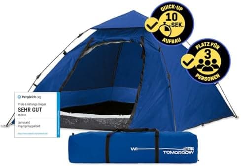 Lumaland Pop Up Camping Zelt 2-3 Personen | 4 Jahreszeiten Igluzelt Leicht, Wasserdicht & Robust | Outdoor Trekking & Fe