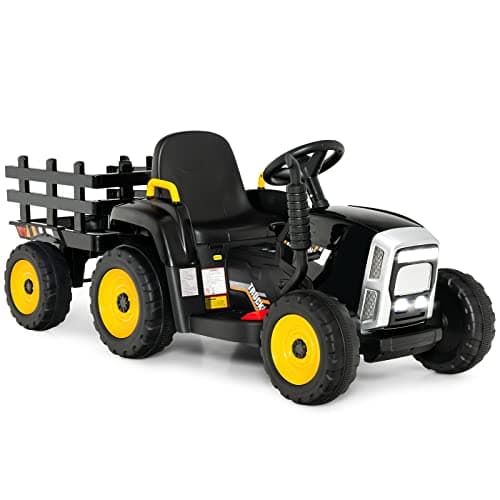 COSTWAY 12V 3-Gang Traktor mit LED Lichtern, Musik & Hupe für Kinder ab 3 Jahre - Grün