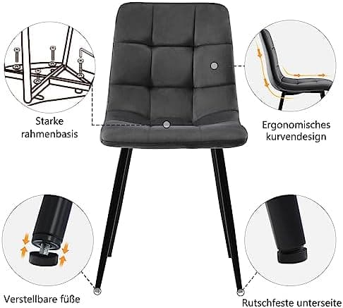 Modern Küchentisch Set 117x68cm mit 4 Schwarzesszimmerstühlen (Schwarz)