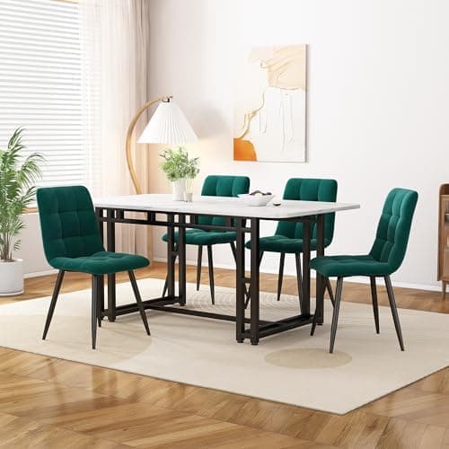 HAUSPROFI Grün Schwarz Esstisch Set x4 Stühle Rechteckig Modern Design Holzmöbel Wohnzimmer Küche Büro (120x74x70cm)