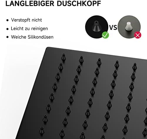 HAUSPROFI Kopfbrause mit Regendusche - Luxus Selbstreinigende Düsen für Duschkopf - Quadratisch Mattschwarz (30CM)  
HAU