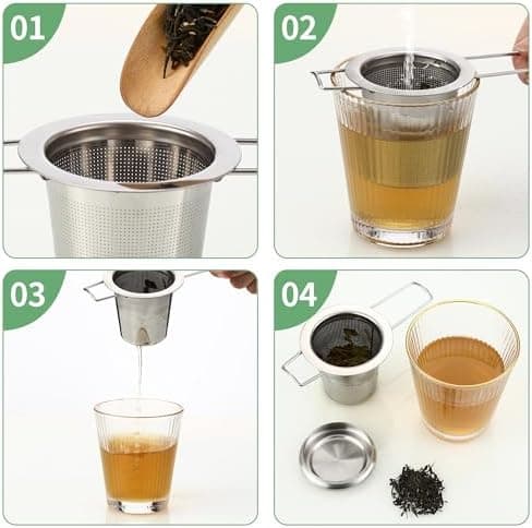 3 Stück Teesieb für Losen Tee, Edelstahl mit Deckel und Faltbare Griffe, ideal für Tassen und Tee-Schalen